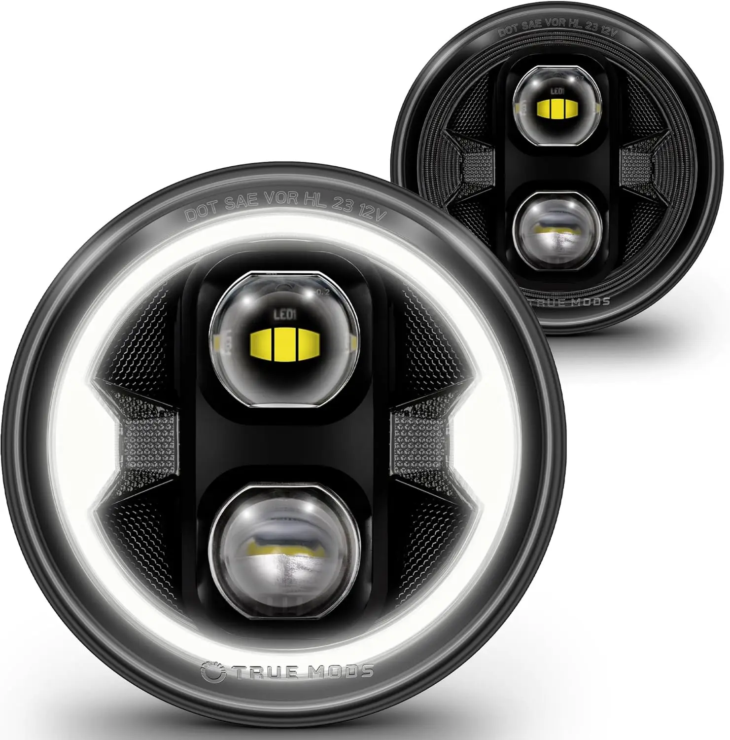 

7-дюймовые круглые светодиодные фары с кольцевой подсветкой DRL — сертифицированы DOT, прямая установка для Jeep Wrangler, Ford, Chevy и других моделей