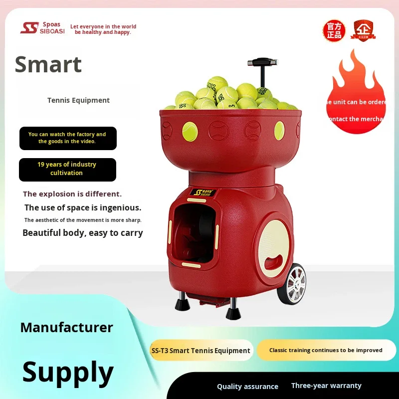Spoaes SS-T3 Smart Automatic Tennis Ball Machine Launcher Metal ABS Material Self-Practice Throwing Intelligent Coach 120-Ball