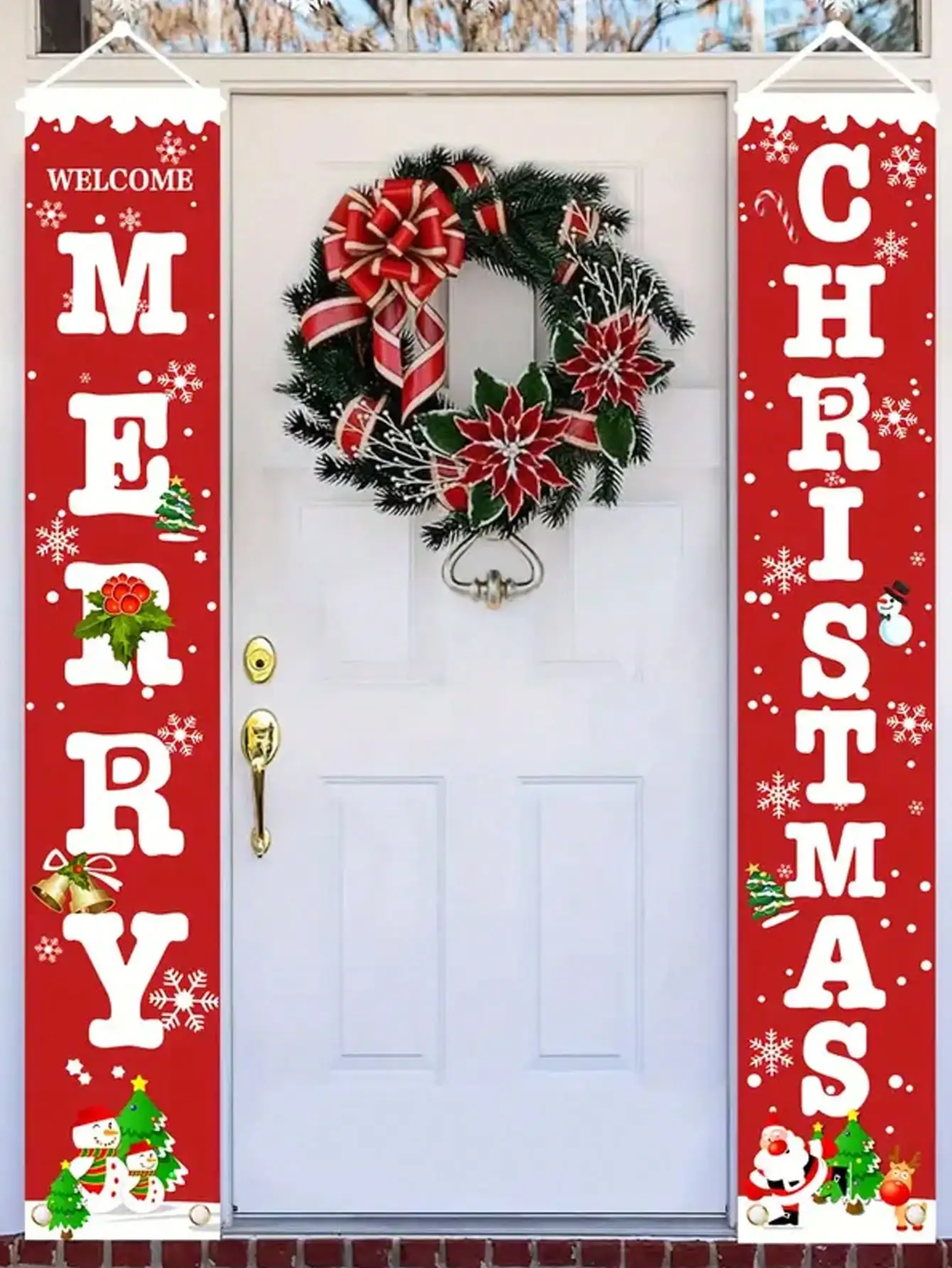 2-حزمة من لافتات شرفة عيد الميلاد لرجل الثلج | نرحب باللافتات المعلقة | ديكور داخلي وخارجي #4