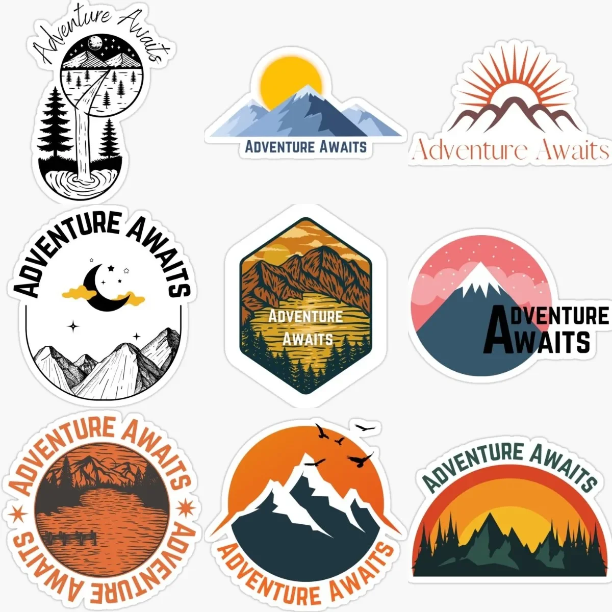 

Adventure Awaits Mountains Creative Stickers for Decorate Sticker Motorcycle Truck Laptop Wall Car Window Camper Van Off Road