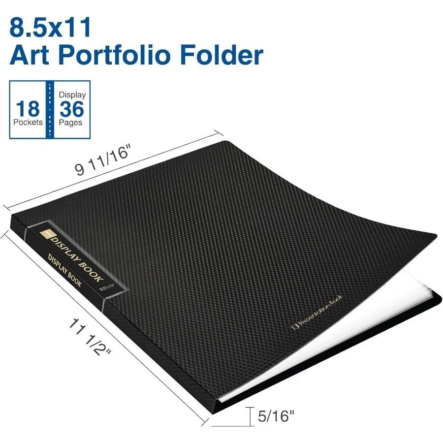 Binder 18 Kantong dengan Kantong Plastik 8.5x11, Folder Portofolio Seni Heavy Duty dengan Pelindung Lembar Transparan, Menampilkan 36 Halaman