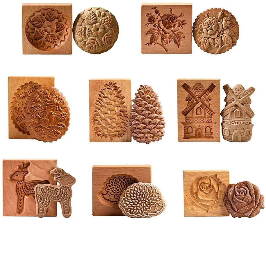 Wooden Cookie Molds Cookie Wooden Gingerbread Cookie Moulds Press 3D Cake Embossing Baking Mold Pumkin Cutter Bakery Gadgets