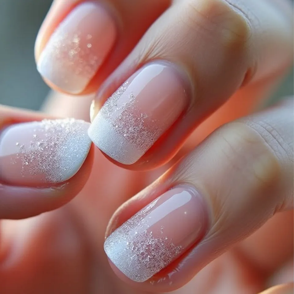 24 piezas de uñas postizas cortas con polvo brillante, arte de uñas de ballet, cubierta completa, francesas transparentes, puntas de manicura para chicas 6