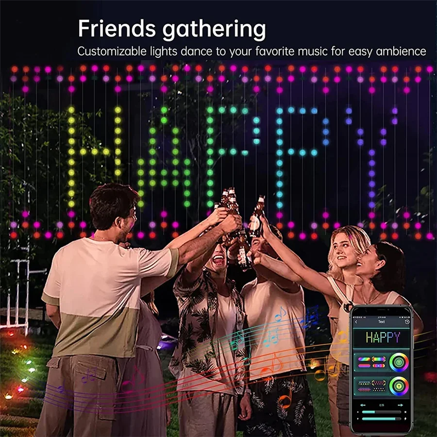 RGB IC Smart APP Control Christmas Garland Fairy Lights DIY Picture Display Curtain String Light for Party Wedding Holiday Decor