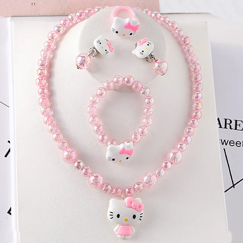 Cartoon Sanrio Hello Kitty collana fermagli per capelli anello Set giocattolo Kawaii bambini forcine partito ragazza cuore accessori regali di