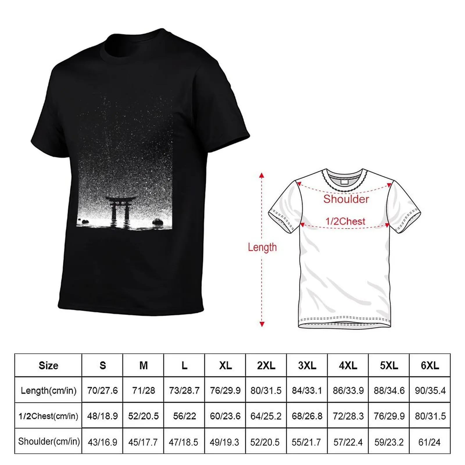 Japan Night at Torii Gate T-Shirt Basic Plain Tee for Spring and Summer
