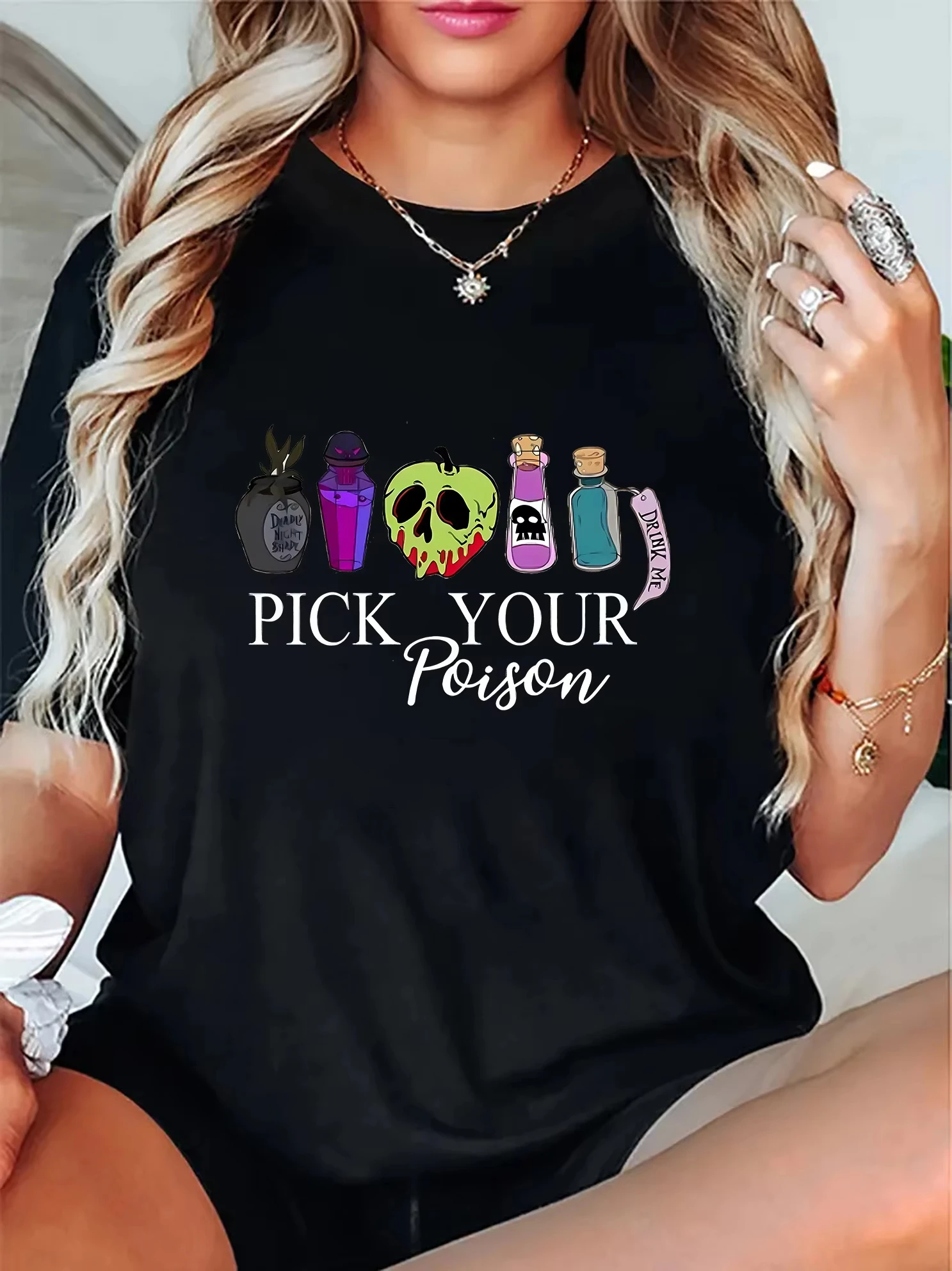 

Женская футболка с графическим рисунком Pick Your Poison, повседневная хлопковая футболка с круглым вырезом и короткими рукавами, удобная летняя футболка Y2k, женская одежда