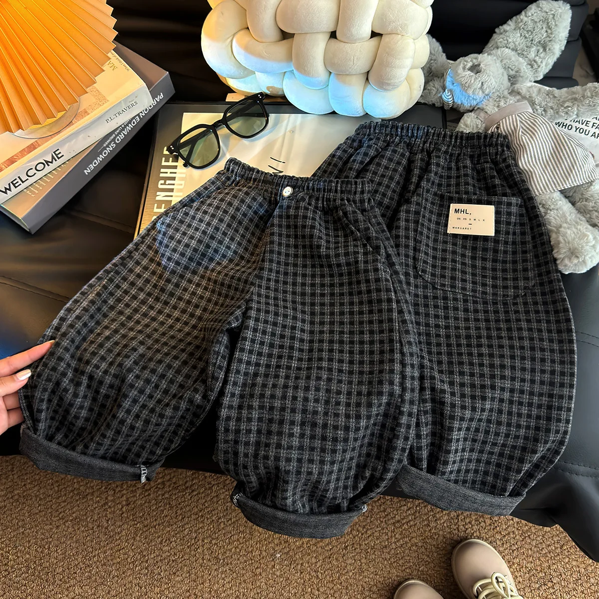 Kids’ Plaid Paperbag Waist Balloon Pants – Cotton Blend, Adjustable Cuff, Unisex Style for Girls & Boys Teenage Girls Clothing