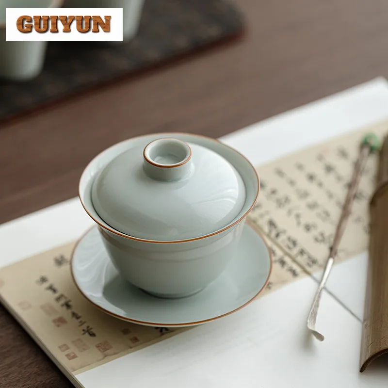 

110 мл зеленая глазурь в античном стиле Gaiwan, античная теплоизоляционная чайная варенья, чайная чаша с крышкой, комплект чайника, крышка, чаша, чайная посуда