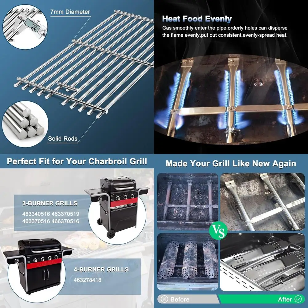 

Charbroil Gas2Coal 463340516 Grill Parts: Grates, Burners, Igniter, Heat Shield & Flame Kit