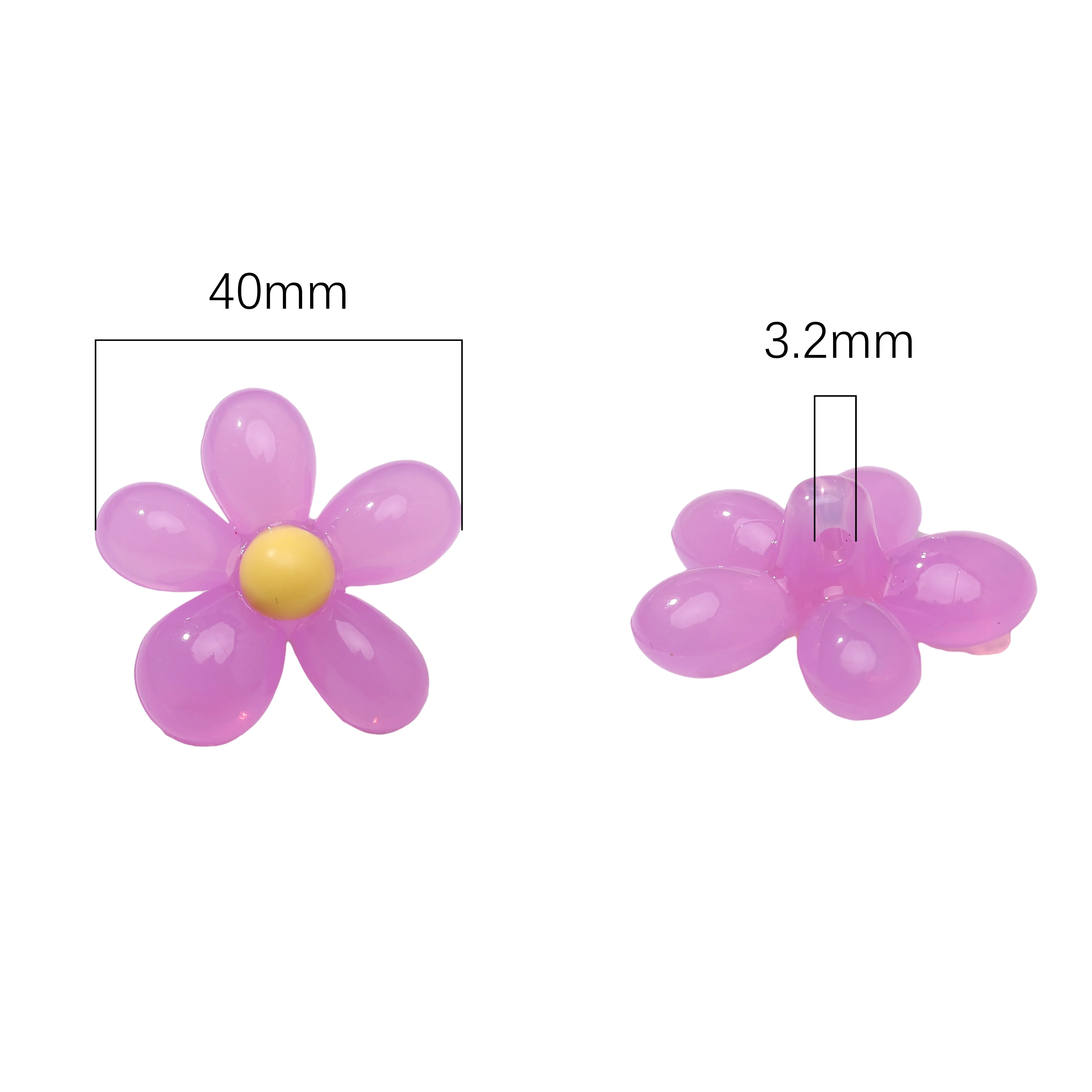40mm Acryl farbige Blumen Perlen Flatback Perlen Verzierungen Perlen Charm DIY Schmuck Handwerk Home Deco Teile Bastelmaterial