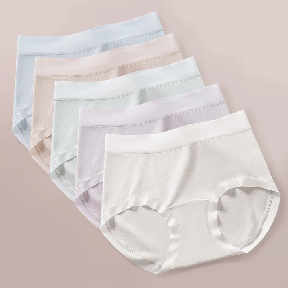 5Pcs High Waist Plus Size Cotton Women Panties 50S Cotton High Stretch Briefs Bare Skin Feel Extended Crotch Underwear