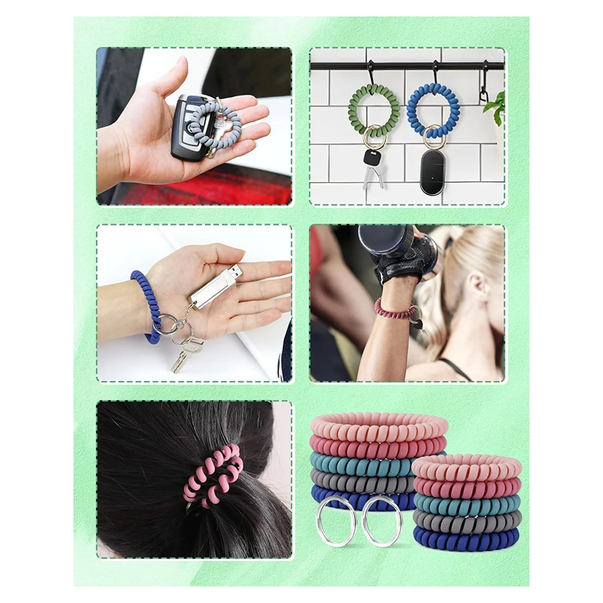 Y31A 10Pcs Stretchable Wrist Keychain Bracelet, Flexible Spiral Coil Key Ring Wristlet, Retractable Key Holder