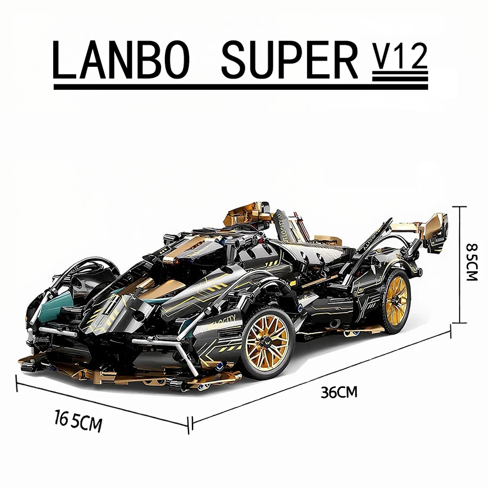

Black V12 Block Roadster RC Tech Racer 1:14DIY Roadster building block assembly Block car toy birthday gift
