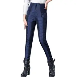 High Waist Thick Windproof Warm Outerwear Down Cotton Pants Winter New Elastic Slim Pencil Women Trousers