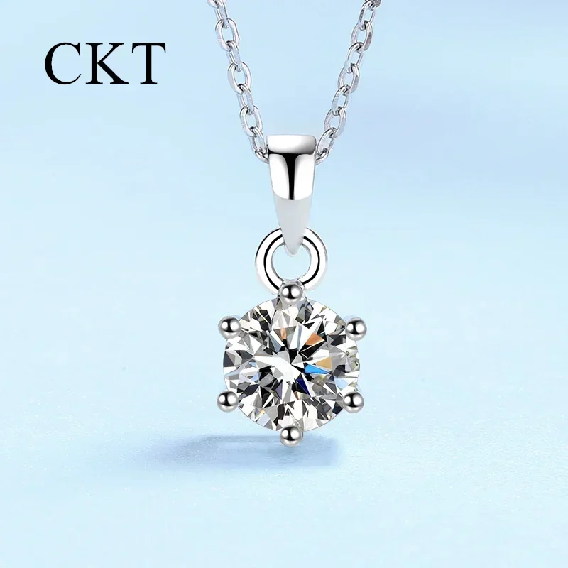 18K White Gold Necklace for Women Short Chain Platinum Pt950 Six Claw Diamond 0.5-5 Carat Moissanite Pendants Wedding Jewelry