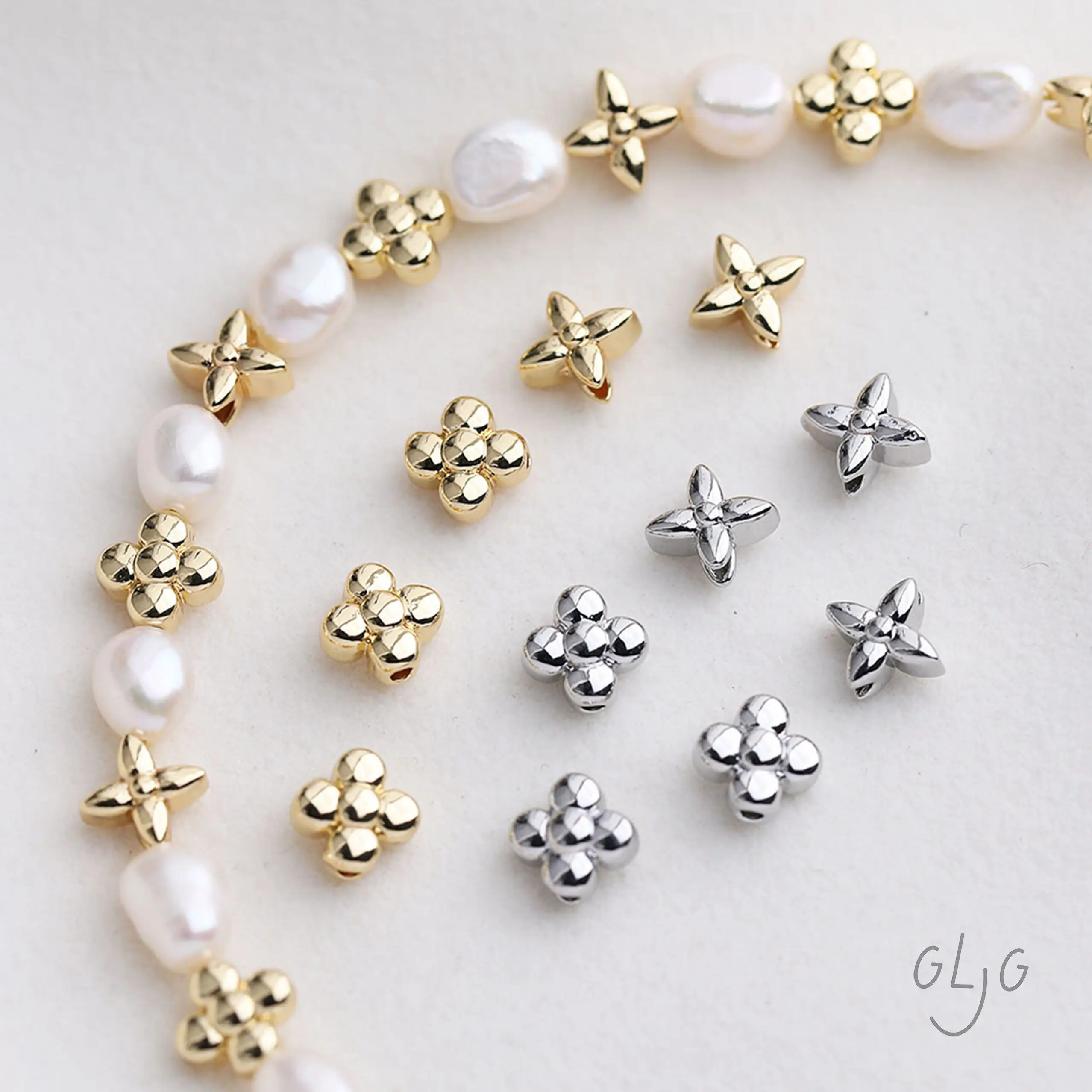 10PCS 14K Gold Plated Brass Star Four Leaf Clover Spacer Beads Bracelet Jewelry DIY Making Supplies Material Accessories