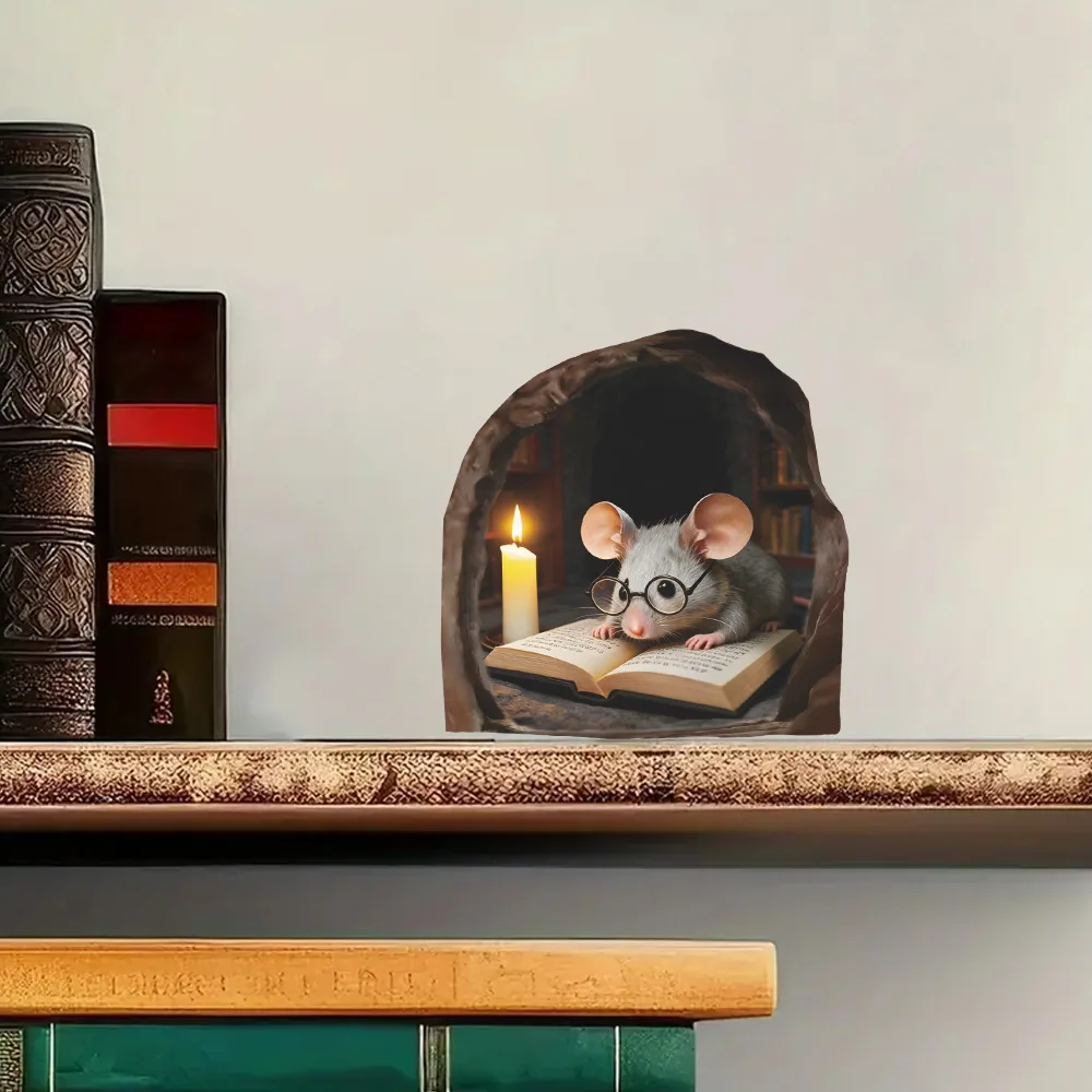 Cartoon Reading Mouse Wall Sticker Living Room Study Decoration Mural Kids Bedroom Decor Wallpaper Removable Funny Rats Decals