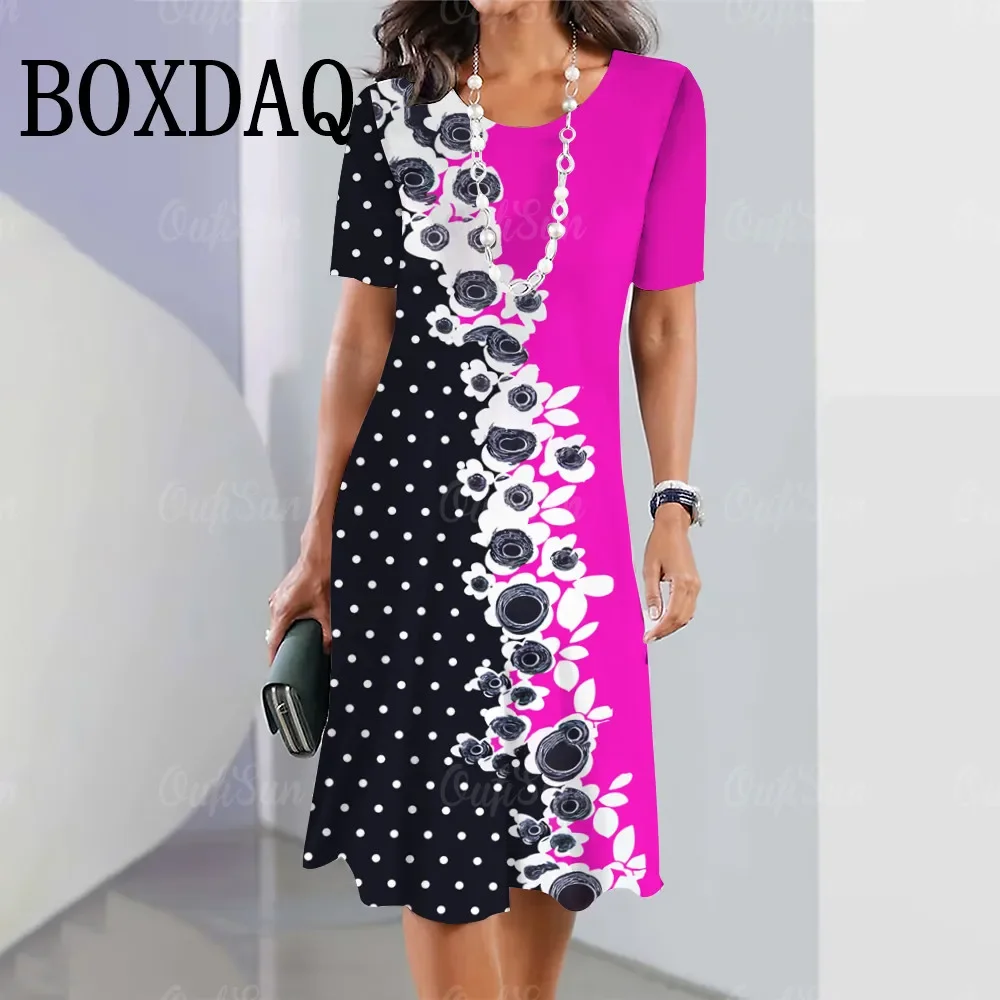 

Plus Size 9XL Vintage Dresses For Women Summer Casual Short Sleeve Loose Floral Print Loose Dress Women Beach Mini Sundress Robe