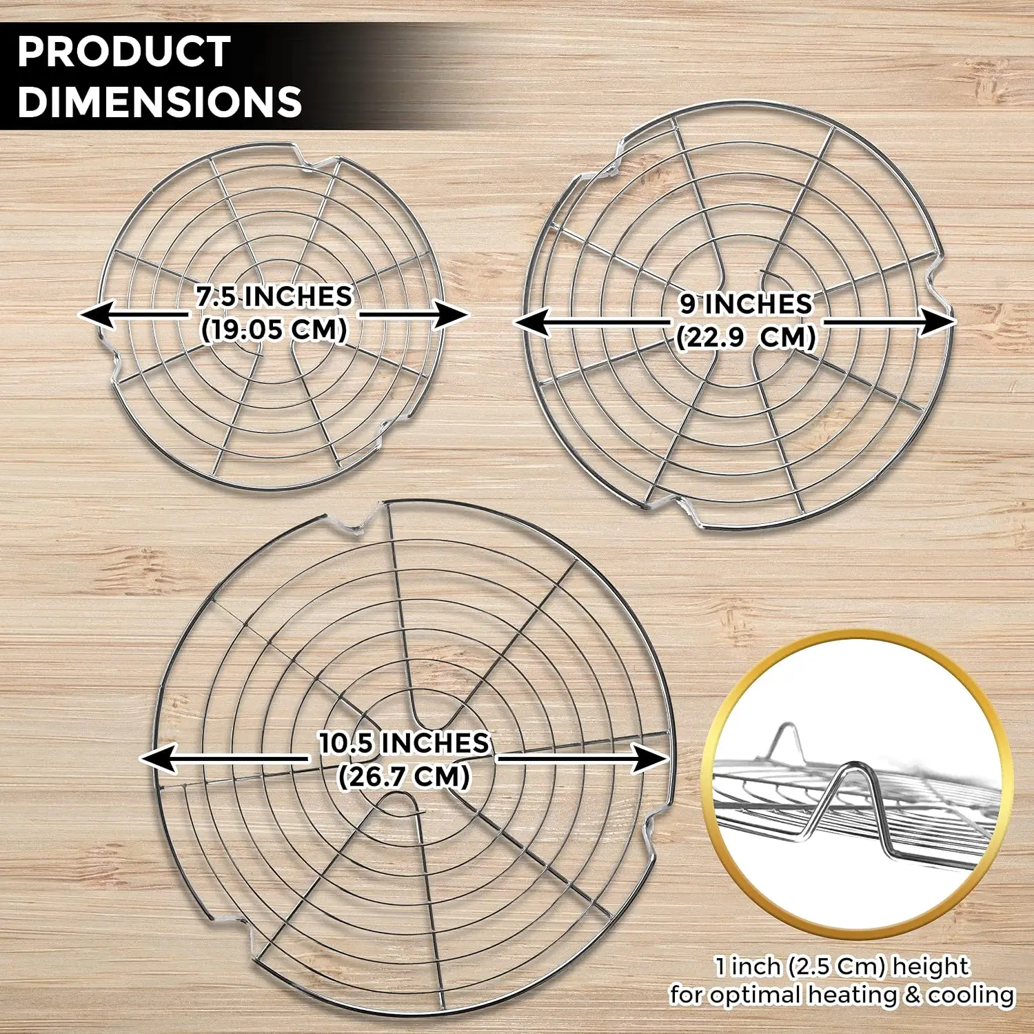 Round Cooling Rack Stainless Steel Steamer Rack Set of 3 | Used for steaming, canning, cooling cakes and lining air fryer or pre