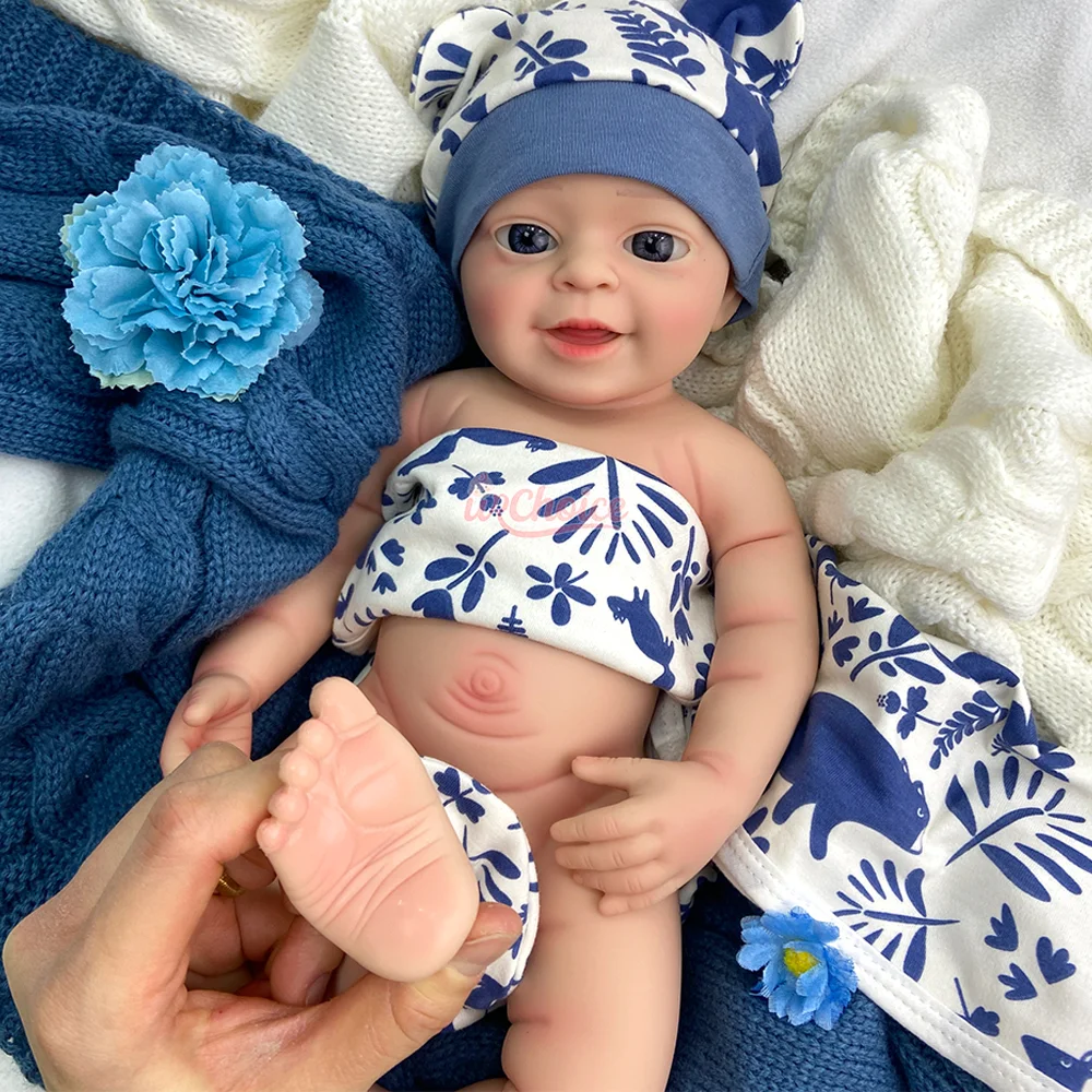 Open Mouth 18" Solid Silicone Reborn Boy Doll 3D Painted Skin Lifelike Newborn Baby Doll For Festive Toys Gifts Art Collection