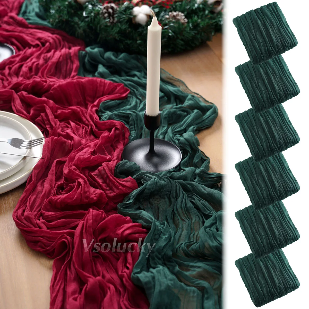 Bulk Sheer Gauze Cheesecloth Crinkled Table Runner 1.8M 3M 4M Vintage Rustic Dining Decor for Wedding Bridal Party Christmas