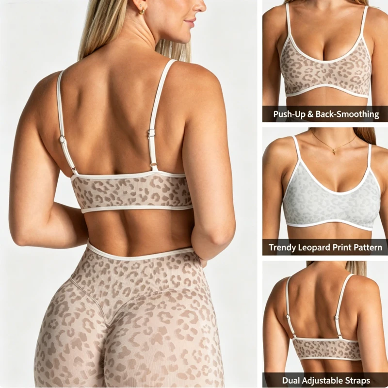 Women High Elastic Leopard Print Sports Bra Shockproof Anti-sagging Push Up Fitness Yoga Workout Tops