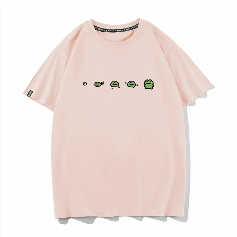 Little Tadpole Time Short Sleeved T-shirt Men and Women Pure Cotton Summer Heavyweight Casual Base Shirt Half Sleeved Couple