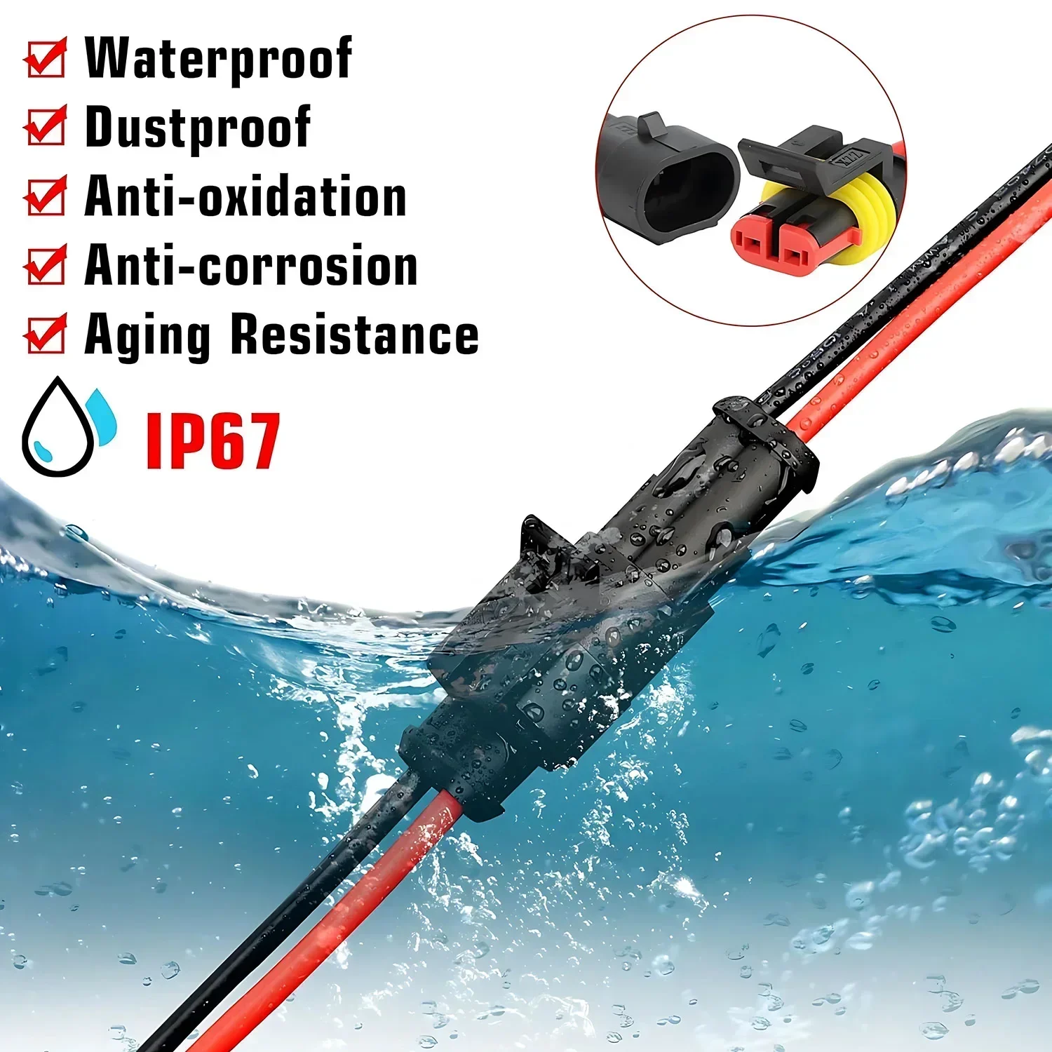 Waterproof 2 Pin Wire Connectors - Automotive Connector Kit for Car, Truck, Motorcycle, Marine Boat, Quick Connect Replacement