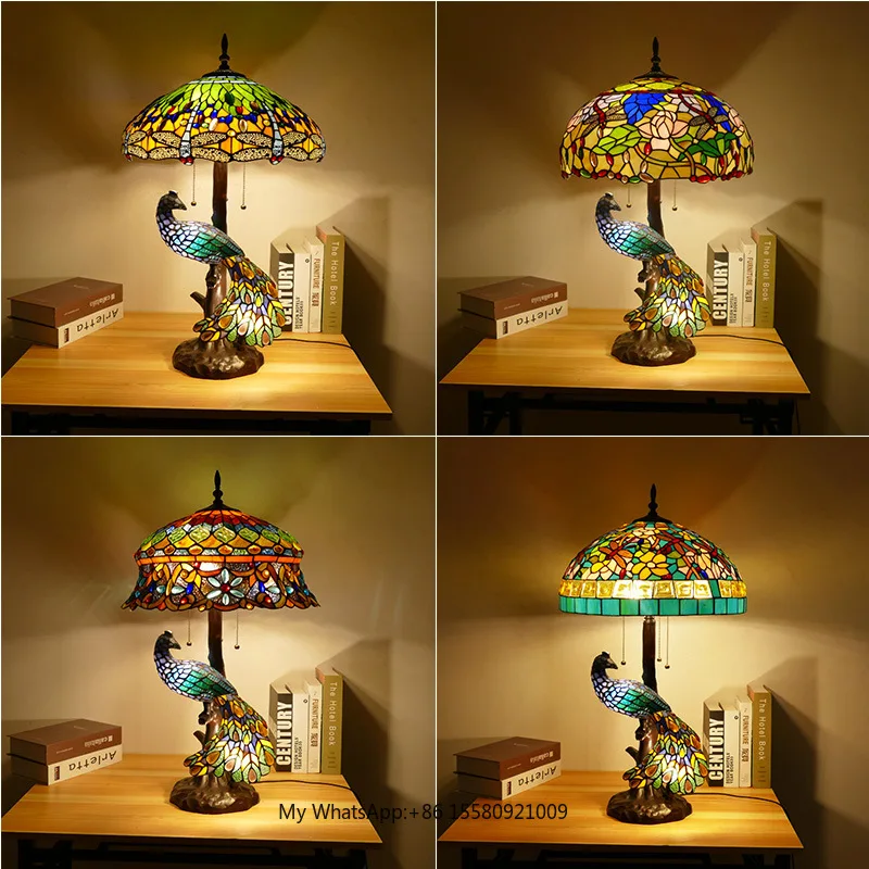 

Handcrafted Luxury Stained Glass Lamp Shade Stained Glass Table Lamp Retro Large Table Lamp for Hotel & Home Decor