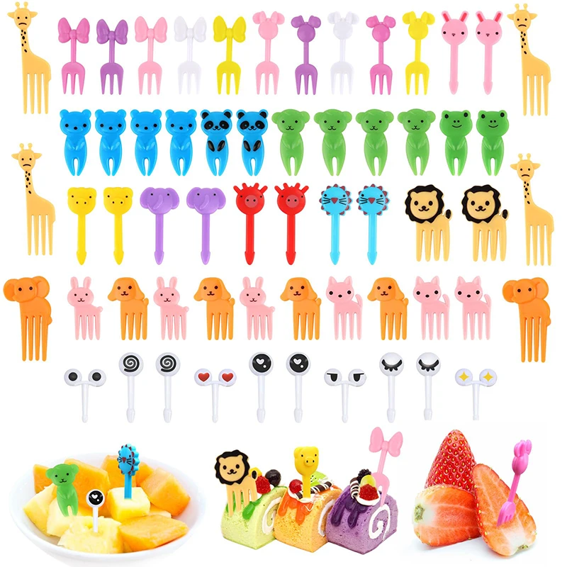 

60 Pcs Animal Food Picks for Kids Children Cute Cartoon Fruit Forks Mini Food Toothpicks Sticks for Cake Dessert Lunch Box Decor