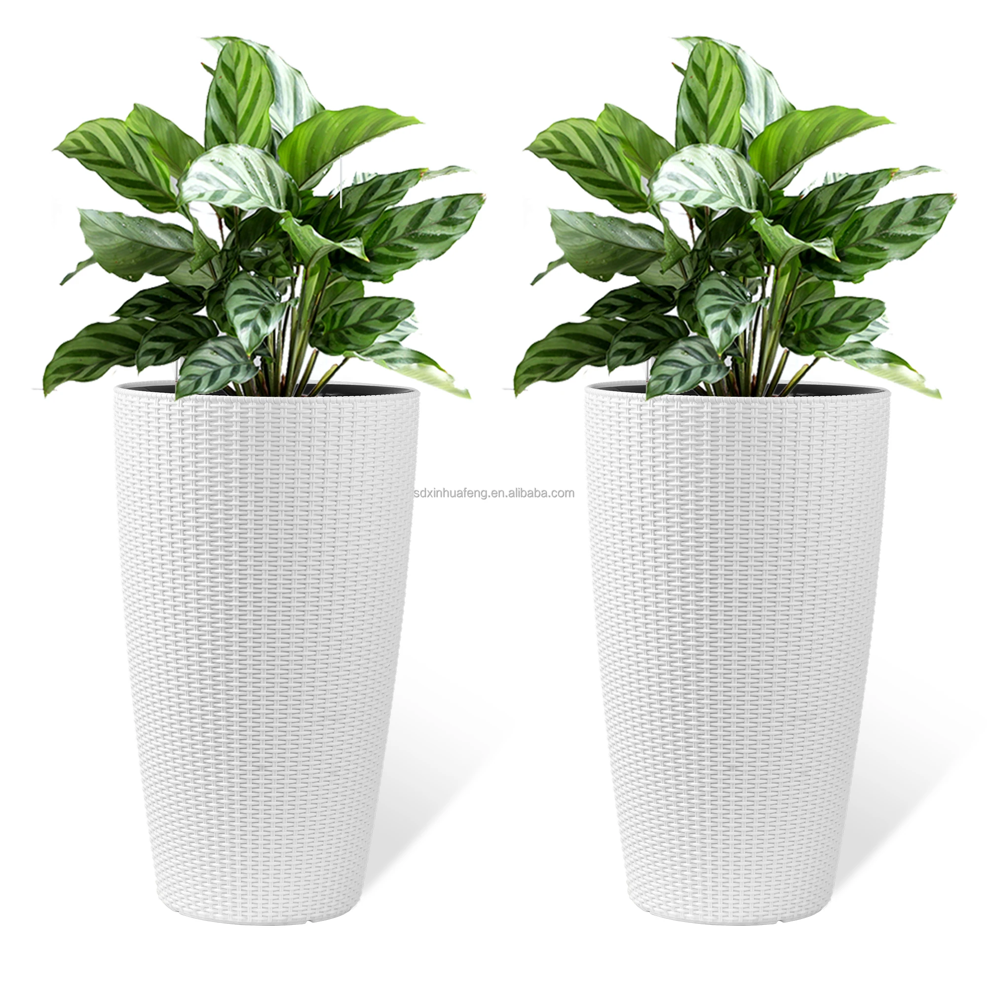 

22 In Modern White Plastic Plant Pots Self-Watering Planter Big Round Tree Flower Pot For Indoor Outdoor Porch
