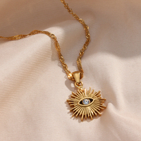 E.B.belle Elegant Waterwave Chain Gold Plated Stainless Steel Creative Sunlight Zirconia Evil Eye Pendant Necklaces For Women