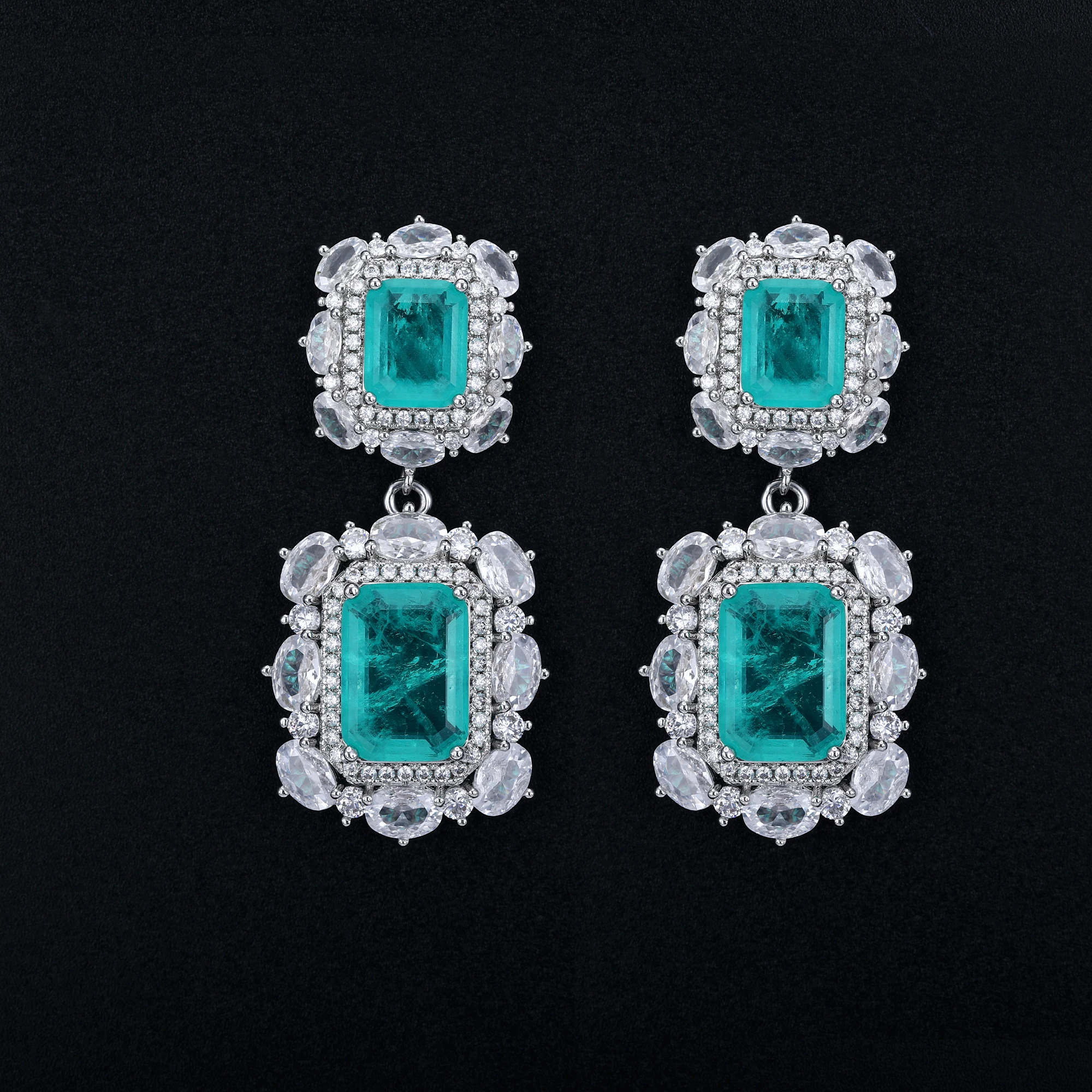 

Luxury Brazilian Women's Tourmaline Blue Flower Dangle Fusion Earrings For Party