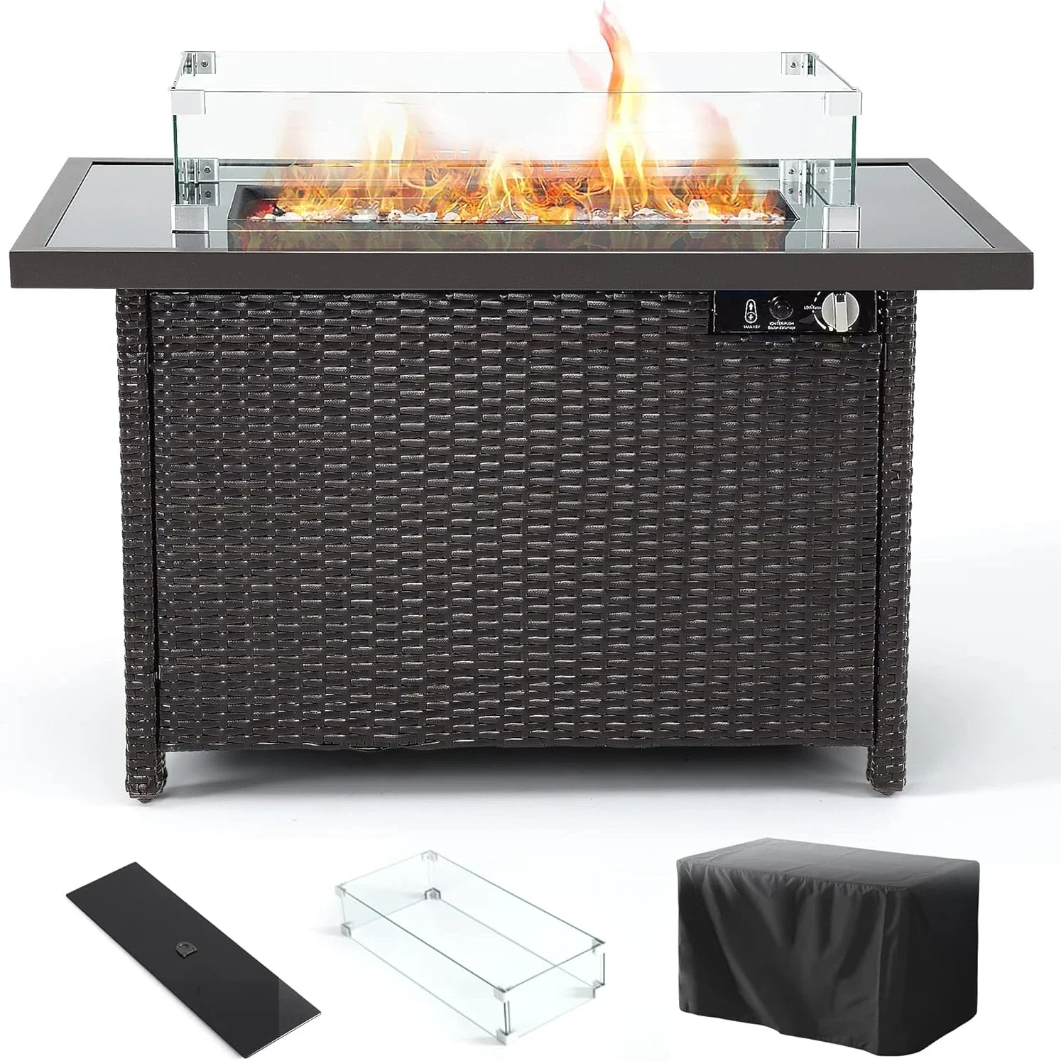 

Propane Fire Pits, PAMAPIC 50,000 BTU Auto-Ignition Outdoor Fire Pit Table with Glass Wind Guard,41 Inch Outdoor Fire Tables