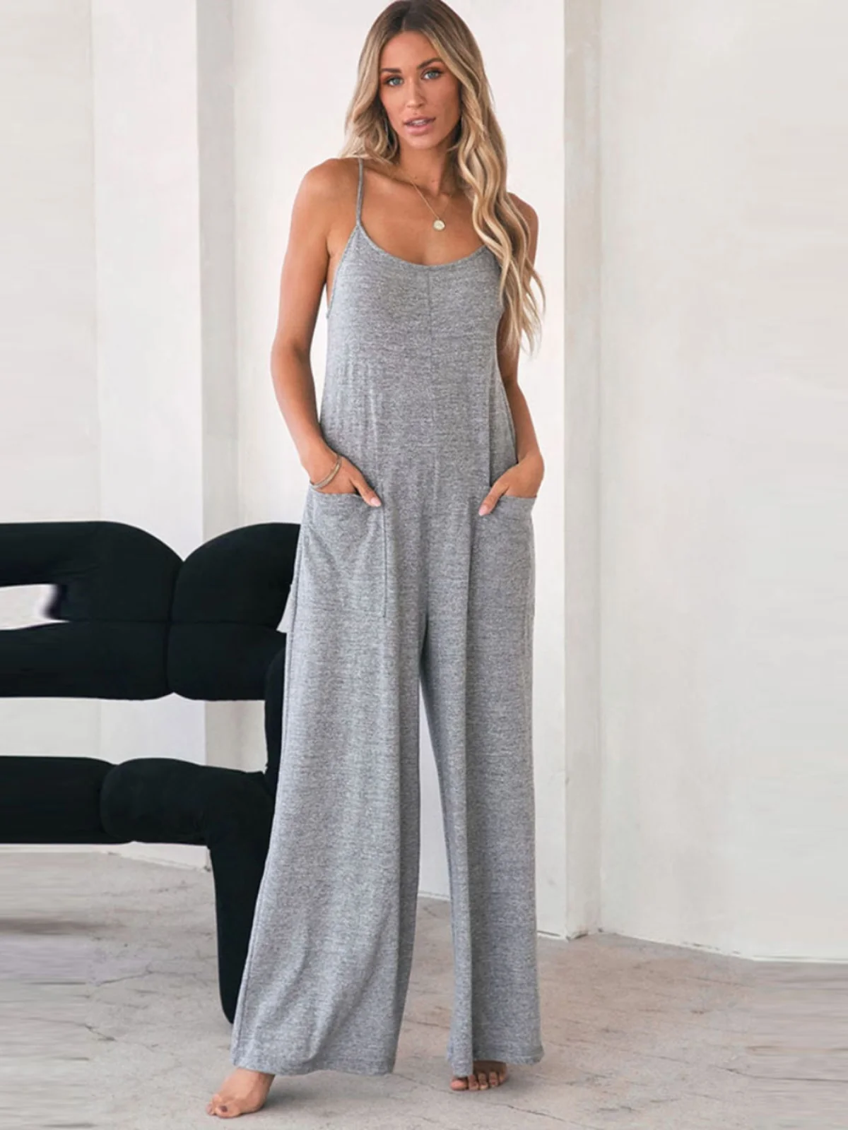 

Summer New Loose One-Piece Pants Women Color Casual Versatile Svel Strap Wide Leg Long Pants High Waist Commute