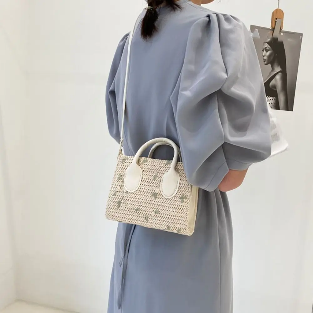 

Lace Flower Women Shoulder Bag Korean Style Large Capacity Ladies Crossbody Bag Portable Mini Handbag Straw Weave Square Bag