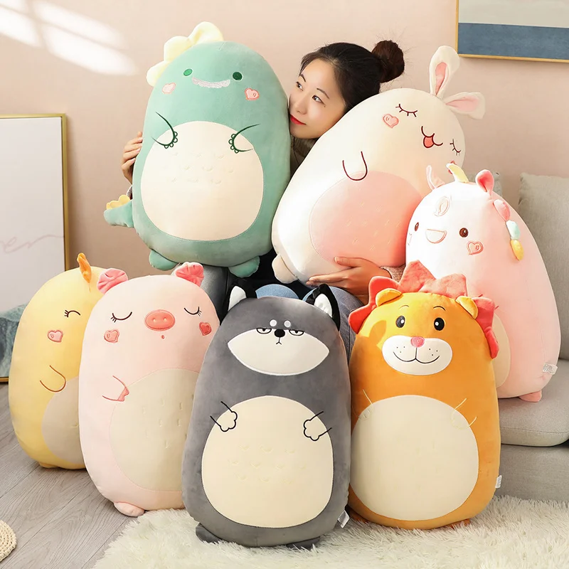 80cm Fat Kawaii Chicken Rabbit Lion Unicorn Piggy Dinosaur Plush Pillow Toys Soft Stuffed Animal Doll Chair Cushion High Quality