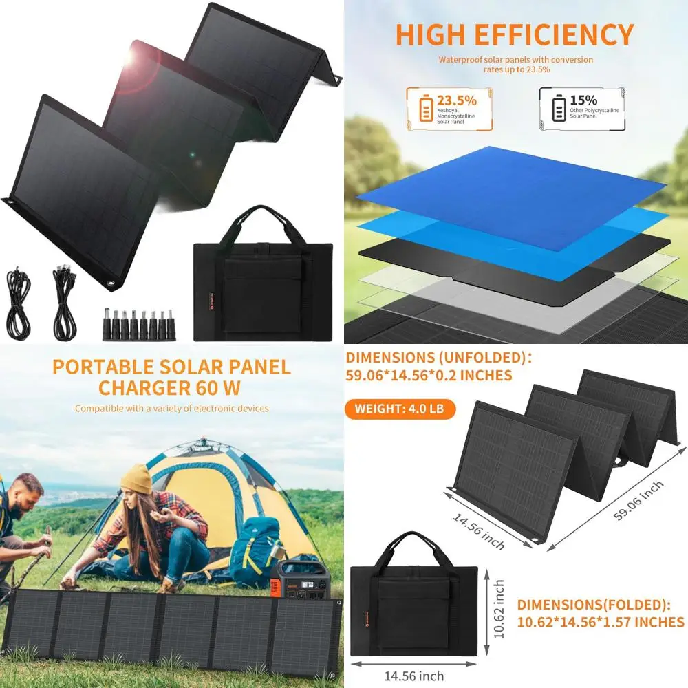 

Портативные солнечные панели 60 Вт с выходом USB 5 В и DC 18 В для кемпинга, мобильных телефонов, планшетов и устройств с напряжением 5-18 В