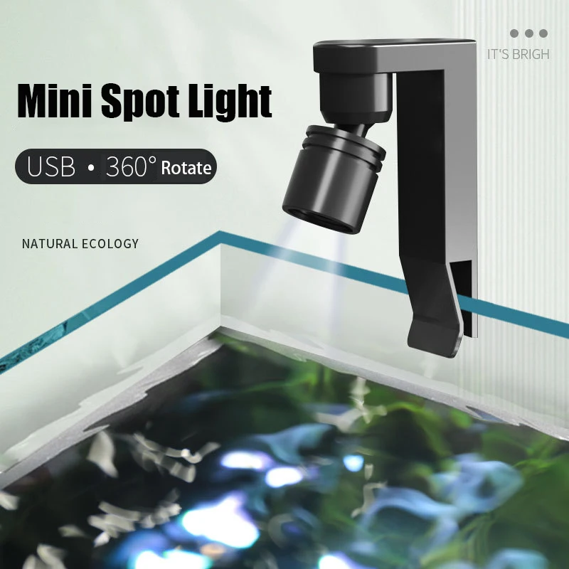 USB Clamp Light Waterproof White/Yellow Color Spot Light for Mini Fish Tank Aquariums Rotating Terrarium Lamp Landscape Lighting