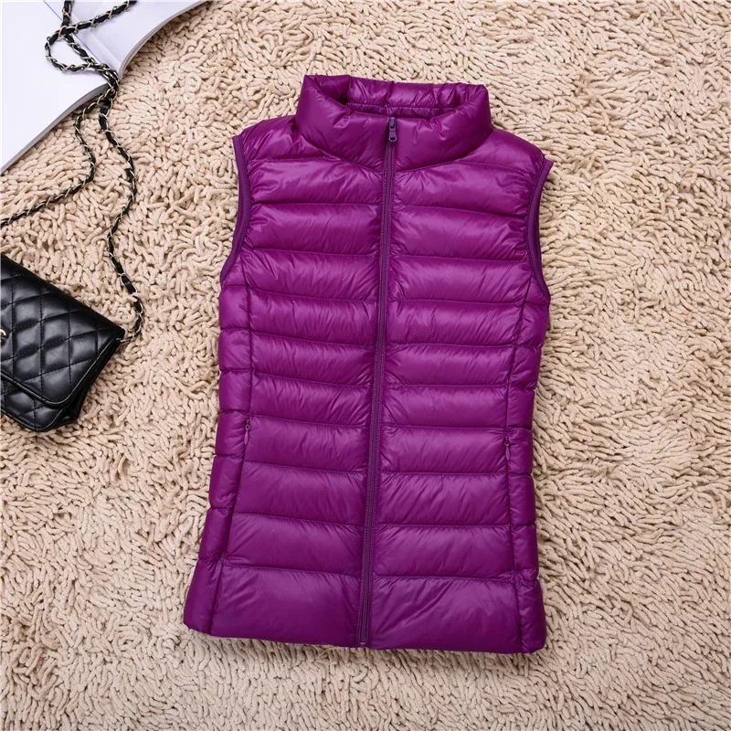 Mode Dames Stand Kraag Donsvest Casual Mouwloos Pufferjack Vrouwelijk Ultra Lichtgewicht Opvouwbaar Vest Donsjack Dames