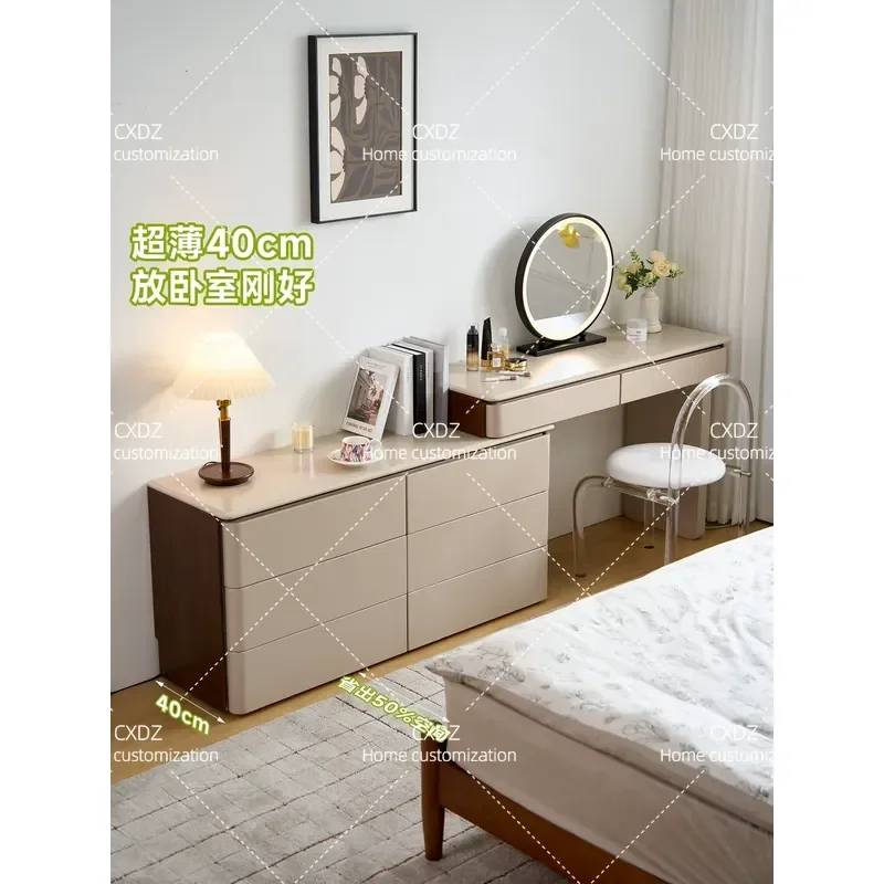 Modern Simple Bedroom Dresser with Makeup Table Integrated Storage Cabinet Chest of Drawers Paint Finish Furniture