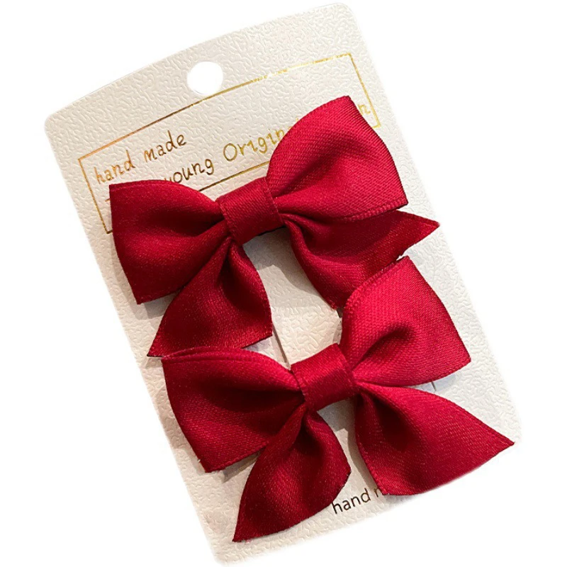 2Pcs/Set Baby Solid Ribbon Bow Hair Clip Girls Children New Korean Style Handmade Bows Hairpin Barrettes Kids Hair Accessories