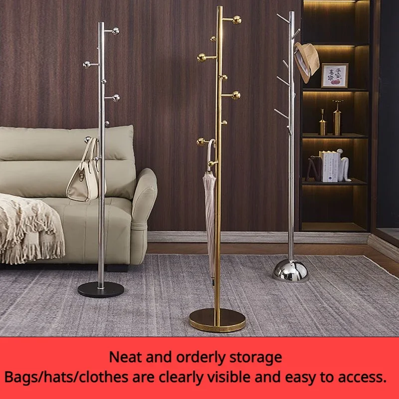 Light Luxury Stainless Steel Coat Rack, Thickened Vertical Floor Stand with Marble Base, Simple Bag Hanger Shelf for Living Room