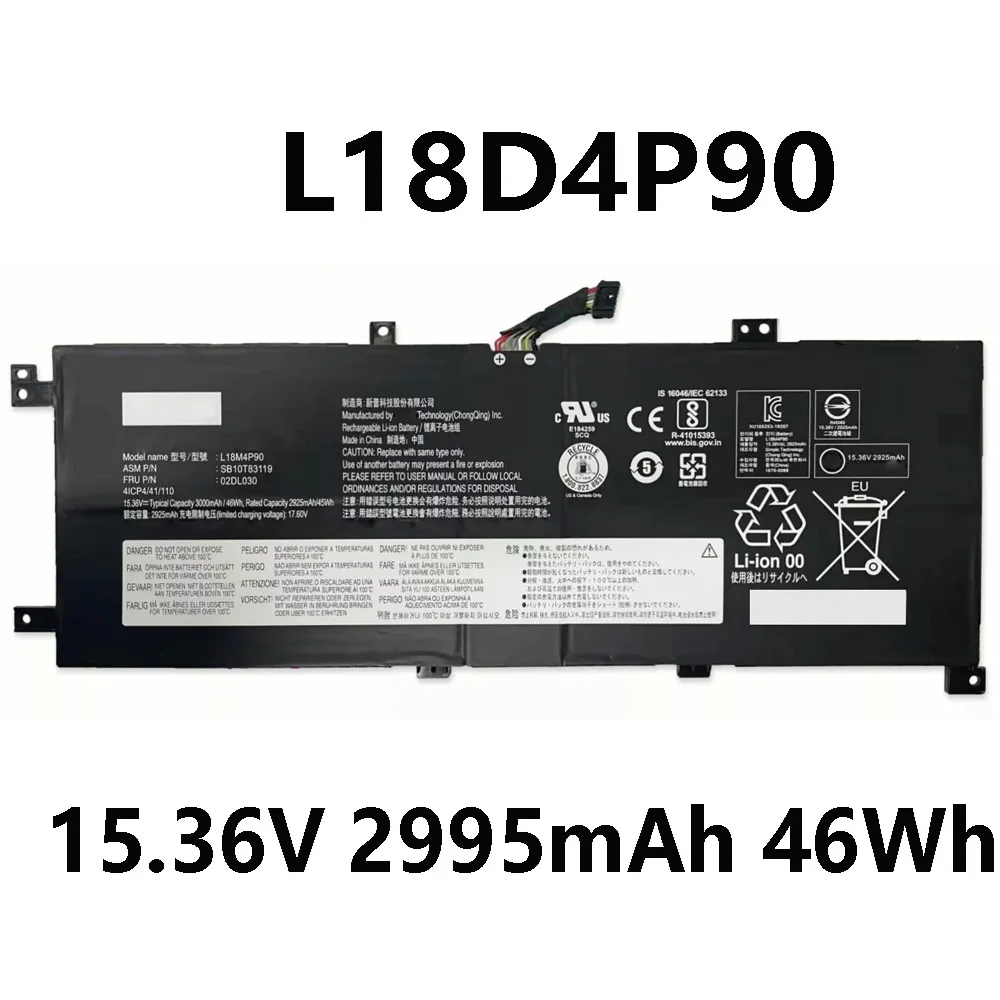 L18D4P90 15.36V 2995mAh 46Wh Laptop Battery for Lenovo L18M4P90 02DL030 01DL031 SB10T83119 5B10W13934 ThinkPad L13 L13 Yoga