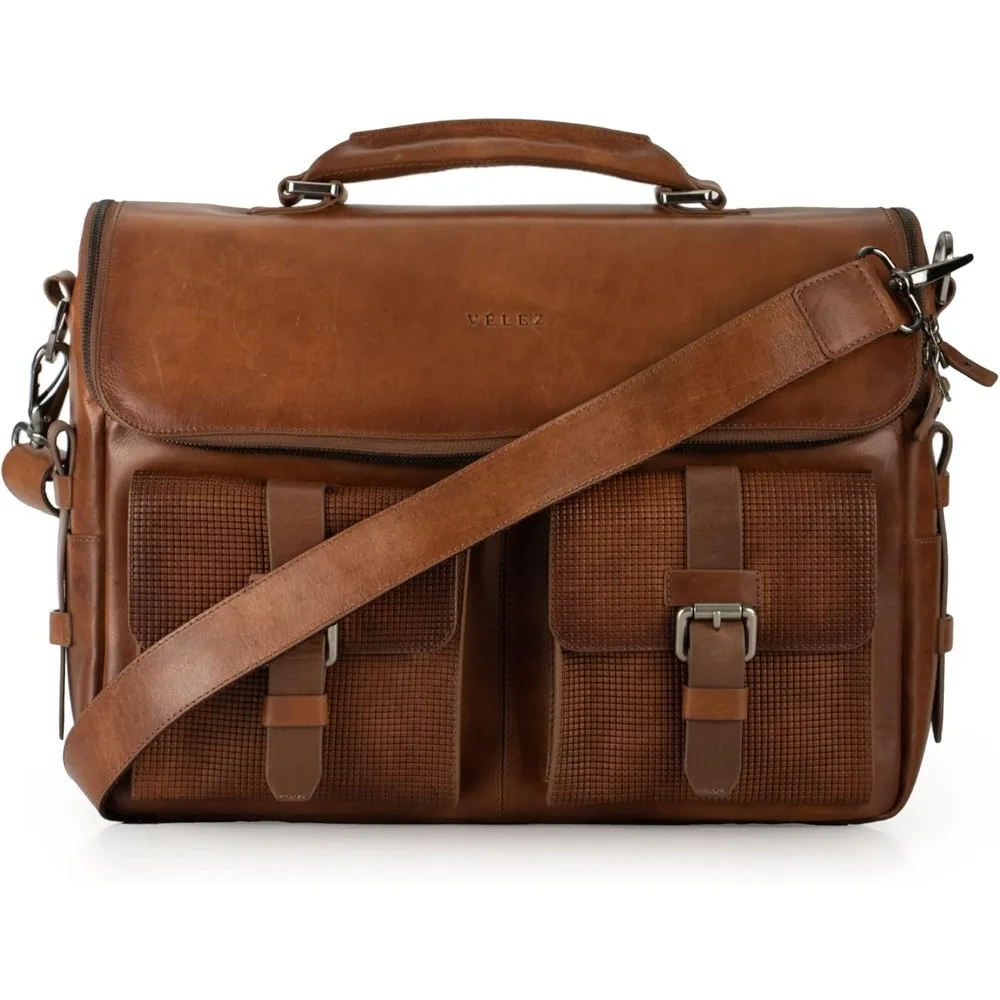

NEW - Tan Full Grain Leather Messenger Bag for Men - 15" Laptop Briefcase - Mens Vintage Business Crossbody Computer
