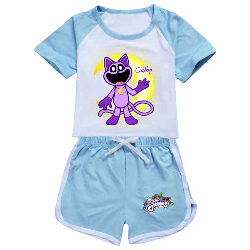 Smiling Critters Catnap Toddler Boy Clothes Summer Pajamas Cotton Short Sleeve TShirt Shorts Costume Girls Casual Sportswear Set