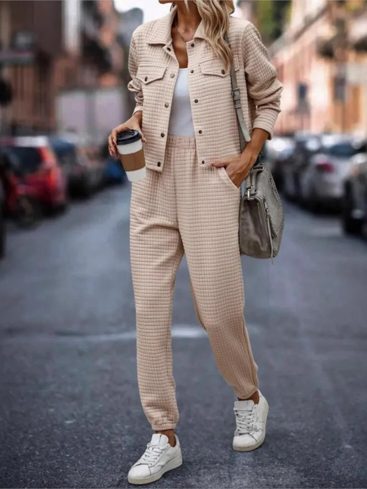 New Fashion Jacket Trousers Two Pieces Set Women Autumn Winter Long Sleeve Coat + Pants Ssets Lady Solid Casual Suit Streetwear