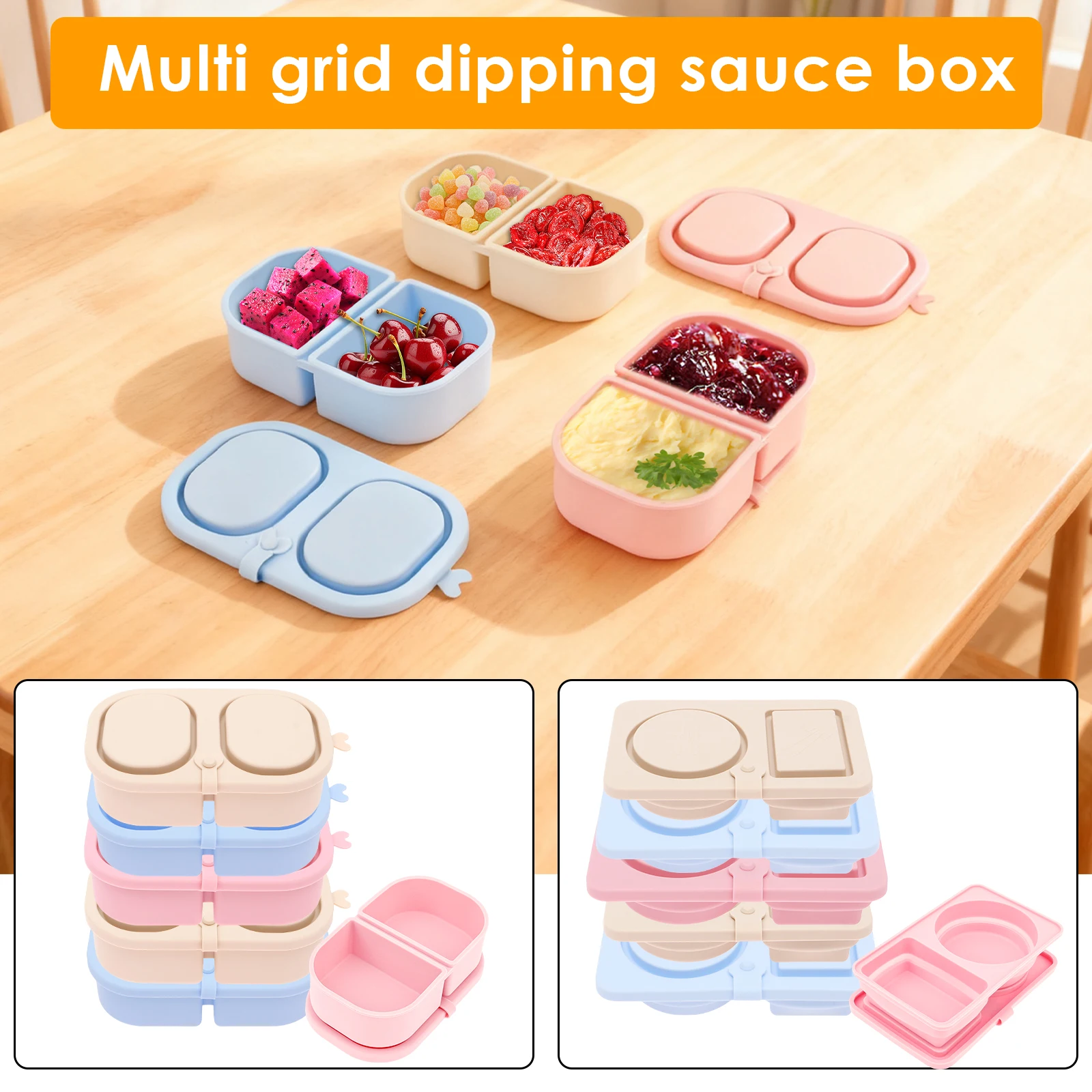 

6Pcs Silicone Snack Storage Containers with Lid Double Compartment Leakproof Salad Dressing Sauce Fruit Food Container