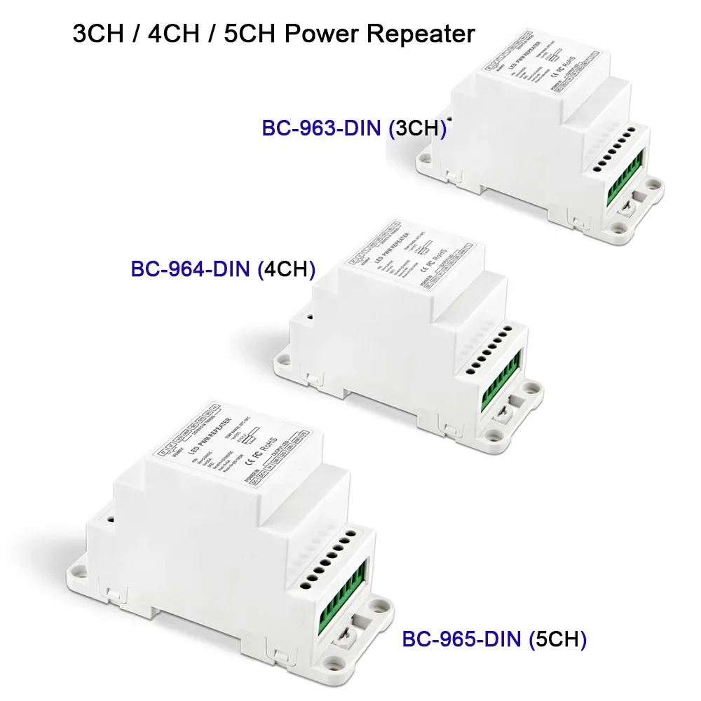 

High frequency DIN Rail Power Repeater DC5V 12V 24V 3CH/4CH/5CH LED Strip Light Amplifier RGB/RGBW/RGBCW lamp tape controller